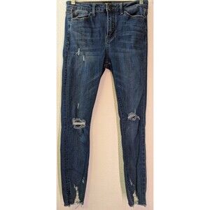 Simple Society Women's Size 5 (28x26) Blue Skinny Distressed Dark Jean (782)